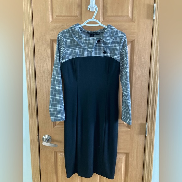 HOMEYEE Women's Retro Chic Colorblock Lapel Career Tunic Dress Large - Picture 2 of 8